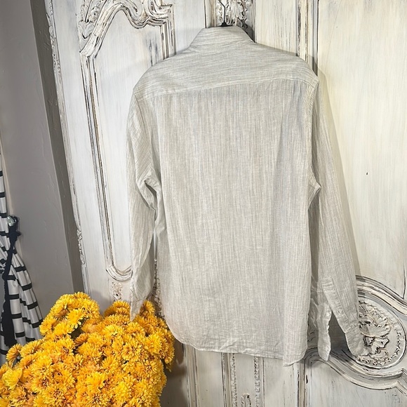 Men's Joseph Abboud Classic Micro Striped Cotton Linen Blend Long Sleeve Shirt - Picture 7 of 12